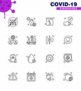 Corona virus 2019 and 2020 epidemic 16 Line icon pack such as bacteria, protection, hands, hand, xray