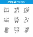 9 Line Coronavirus disease and prevention vector icon  virus, protective, bacterium, mask, virus Royalty Free Stock Photo