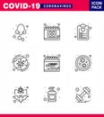 9 Line coronavirus epidemic icon pack suck as covid, virus, schudule, worldwide, list