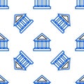 Line Courthouse building icon isolated seamless pattern on white background. Building bank or museum. Colorful outline