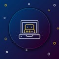 Line Creating robot icon isolated on blue background. Artificial intelligence, machine learning, cloud computing Royalty Free Stock Photo