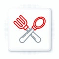 Line Crossed fork and spoon icon isolated on white background. Cooking utensil. Cutlery sign. Colorful outline concept Royalty Free Stock Photo