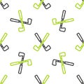 Line Crossed golf club icon isolated seamless pattern on white background. Vector