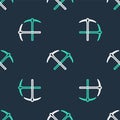 Line Crossed pickaxe icon isolated seamless pattern on black background. Blockchain technology, cryptocurrency mining Royalty Free Stock Photo