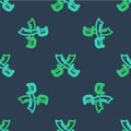 Line Crossed pirate swords icon isolated seamless pattern on blue background. Sabre sign. Vector