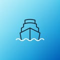 Line Cruise ship in ocean icon isolated on blue background. Cruising the world. Colorful outline concept. Vector Royalty Free Stock Photo
