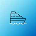 Line Cruise ship in ocean icon isolated on blue background. Cruising the world. Colorful outline concept. Vector Royalty Free Stock Photo