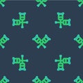 Line Crutch or crutches icon isolated seamless pattern on blue background. Equipment for rehabilitation of people with