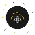 Line Cryptocurrency cloud mining icon isolated on white background. Blockchain technology, bitcoin, digital money market