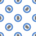 Line Cryptocurrency coin Bitcoin icon isolated seamless pattern on white background. Blockchain technology, bitcoin