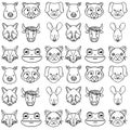 Line cute heads wilds animals background Royalty Free Stock Photo