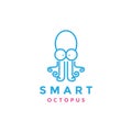 Line cute smart octopus logo design vector graphic symbol icon sign illustration creative idea