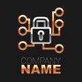 Line Cyber security icon isolated on black background. Closed padlock on digital circuit board. Safety concept. Digital Royalty Free Stock Photo