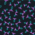 Line 3D printer model icon isolated seamless pattern on black background. 3d printing. Vector