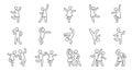Line dancer, dancer couple icon. Latin, tango, salsa girl, boy pose outline icon. Editable stroke pictogram man set