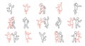 Line dancer, dancer couple icon. Latin, tango, salsa girl, boy pose outline icon. Editable stroke pictogram man set