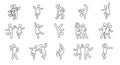 Line dancer, dancer couple icon. Latin, tango, salsa girl, boy pose outline icon. Editable stroke pictogram man set