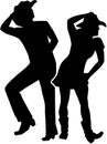 Line dancing silhouette man and woman Royalty Free Stock Photo