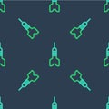 Line Dart arrow icon isolated seamless pattern on blue background. Vector