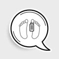 Line Dead body with an identity tag attached in the feet in a morgue of a hospital icon isolated on grey background