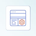Line Debugging icon isolated on white background. Debugging tool. Magnifying glass on bug programming. Testing and Royalty Free Stock Photo
