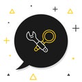 Line Debugging icon isolated on white background. Debugging tool. Magnifying glass on bug programming. Testing and Royalty Free Stock Photo