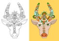 Line decorative drawing of indian cow head, floral stylized Royalty Free Stock Photo