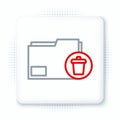 Line Delete folder icon isolated on white background. Delete or error folder. Close computer information folder