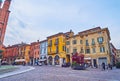 The colored houses on Largo Boccaccino, Cremona, Italy