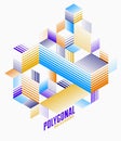 Line design 3D cubes and triangles abstract background, polygonal low poly isometric retro style template. Stripy graphic element Royalty Free Stock Photo