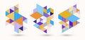 Line design 3D cubes and triangles abstract backgrounds set, polygonal low poly isometric retro style templates. Stripy graphic