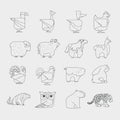 Line design vector animals icon set. Zoo children