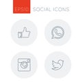 Line designed vector icons of like, handset, camera and bird