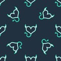 Line Devil heart with horns and a tail icon isolated seamless pattern on black background. Valentines Day symbol. Vector Royalty Free Stock Photo