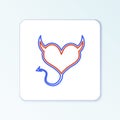 Line Devil heart with horns and a tail icon isolated on white background. Valentines Day symbol. Colorful outline Royalty Free Stock Photo