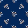 Line Diamond icon isolated seamless pattern on blue background. Jewelry symbol. Gem stone. Vector Royalty Free Stock Photo