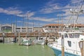 Line of Different Bright Yachts in San-Francisco Marina Pier