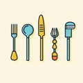 Vector of a colorful lineup of various kitchen utensils