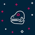 Line Dinosaur skull icon isolated on blue background. Colorful outline concept. Vector