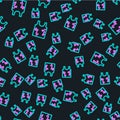 Line Dirty t-shirt icon isolated seamless pattern on black background. Vector