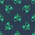 Line Disease lungs icon isolated seamless pattern on blue background. Vector