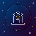 Line Dog house and paw print pet icon isolated on blue background. Dog kennel. Colorful outline concept. Vector Royalty Free Stock Photo