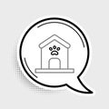 Line Dog house and paw print pet icon isolated on grey background. Dog kennel. Colorful outline concept. Vector Royalty Free Stock Photo