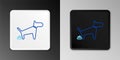 Line Dog pooping icon isolated on grey background. Dog goes to the toilet. Dog defecates. The concept of place for