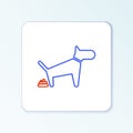 Line Dog pooping icon isolated on white background. Dog goes to the toilet. Dog defecates. The concept of place for