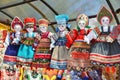 Line of dolls in russian national costume