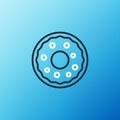 Line Donut with sweet glaze icon isolated on blue background. Colorful outline concept. Vector