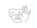 Line Drawing Art. Blindfolded woman with hand