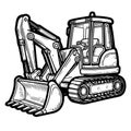 Line drawing of a backhoe in black and white for coloring vector Royalty Free Stock Photo