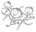 Line drawing of a boy winning the children running sport competition. Kids marathon vector clipart Royalty Free Stock Photo